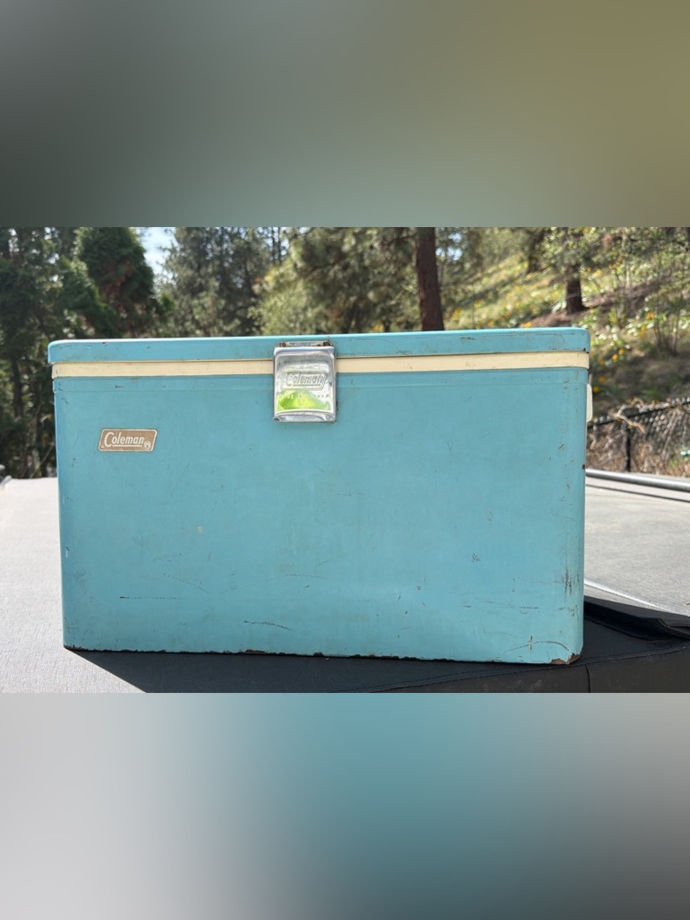 Vintage Coleman Metal Baby Blue Snow-Light Cooler Ice Chest Box 1960s